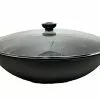 Cajun Classic Seasoned Cast Iron Wok With Glass Lid