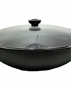Cajun Classic Seasoned Cast Iron Wok With Glass Lid