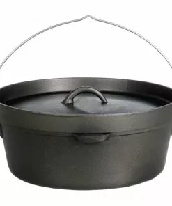 Cajun Classic Seasoned Camp Dutch Oven W/ Biscuit Lid - 6 Qt Cast Iron Cookware