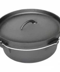 Cajun Classic Seasoned Camp Dutch Oven W/ Biscuit Lid - 20 Qt Cast Iron Cookware