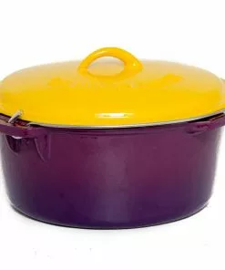 Cajun Classic Cast Iron Cookware Enamel Coated Purple & Gold Dutch Oven - 6 Quart