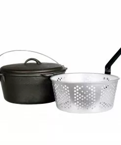 Cajun Classic Seasoned Cast Iron Dutch Oven Pot & Basket - 9 Quart Cast Iron Cookware