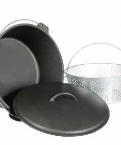 Cast Iron Cookware Cajun Classic Seasoned Cast Iron Dutch Oven Pot - 20 Quart And Basket