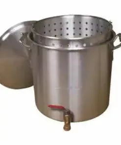 King Kooker Stock Pots Aluminum Boiling Pot With Drain Valve, Basket And Lid 160 Qt